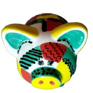 Vintage Hand-Painted Piggy Bank - Vibrant Green, Red, Yellow, and White Colors